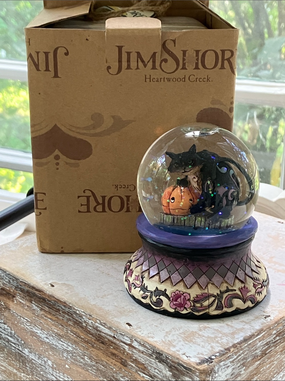 2009 Jim Shore Black Cat with Pumpkin Water Globe